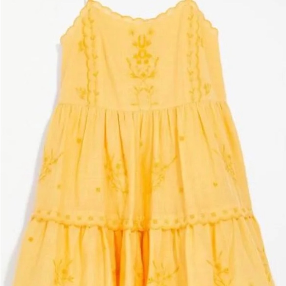 Urban Outfitters Hanna Embroidered Yellow Mini Dress - Size Medium